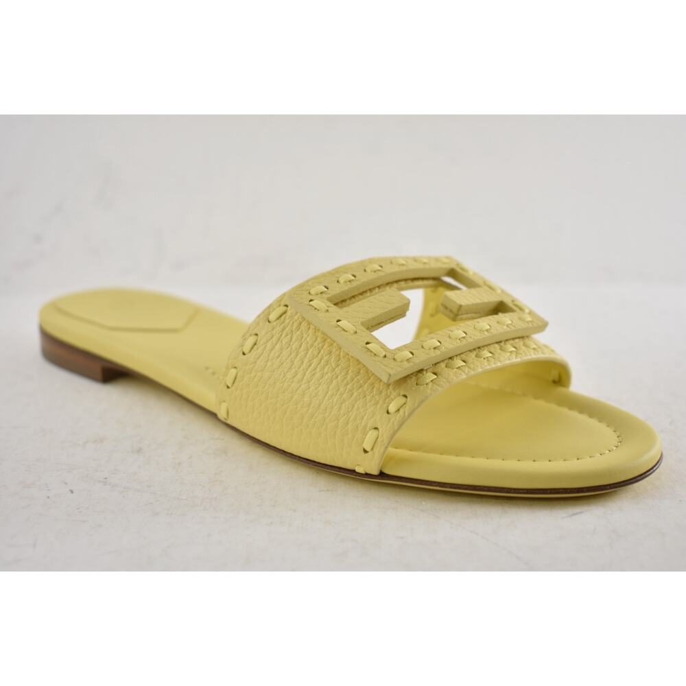 Fendi Baguette Light Yellow Leather FF Monogram Logo Mule Slide Flat Sandal 39 - Picture 6 of 16